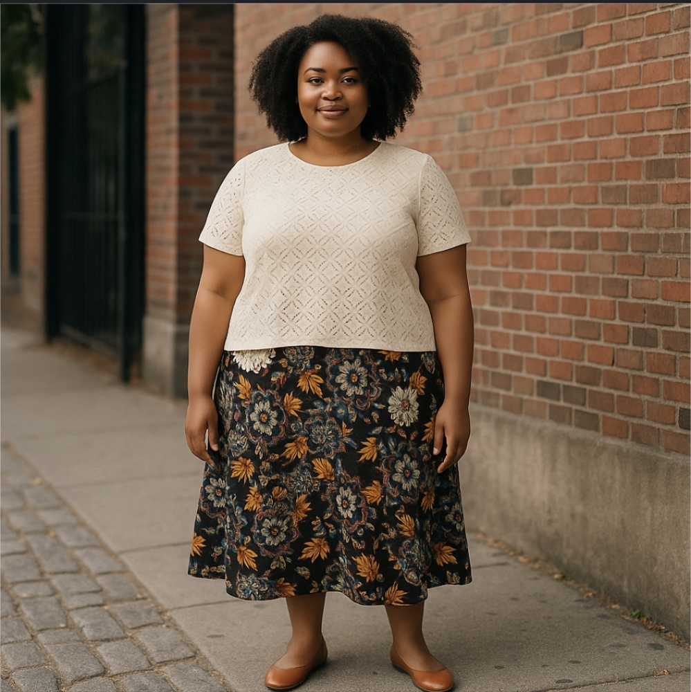LuLaRoe Navy Blue Floral Azure Skirt